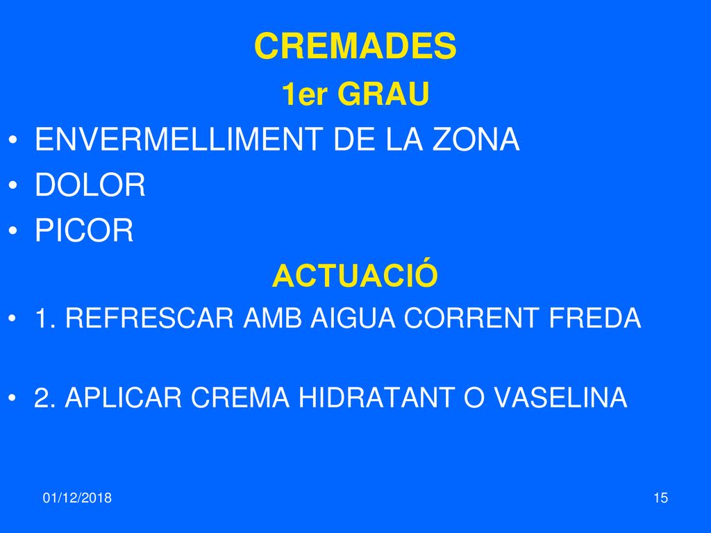 CREMADES 1er GRAU ENVERMELLIMENT DE LA ZONA DOLOR PICOR ACTUACIÓ