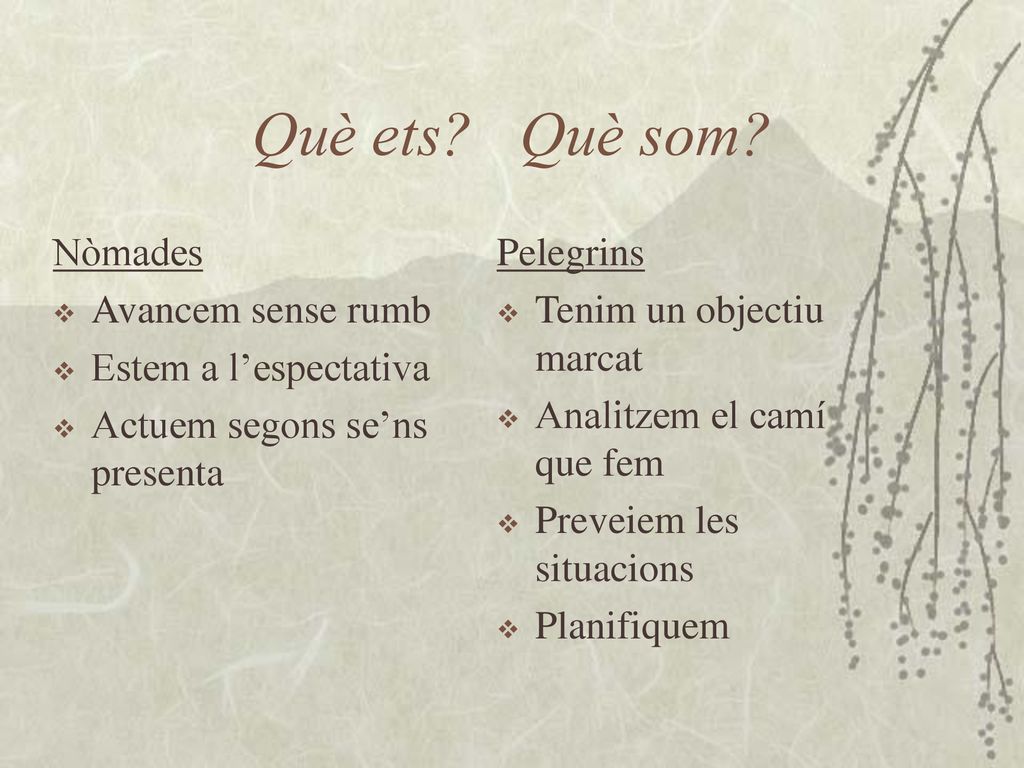 Què ets Què som Nòmades Avancem sense rumb Estem a l’espectativa