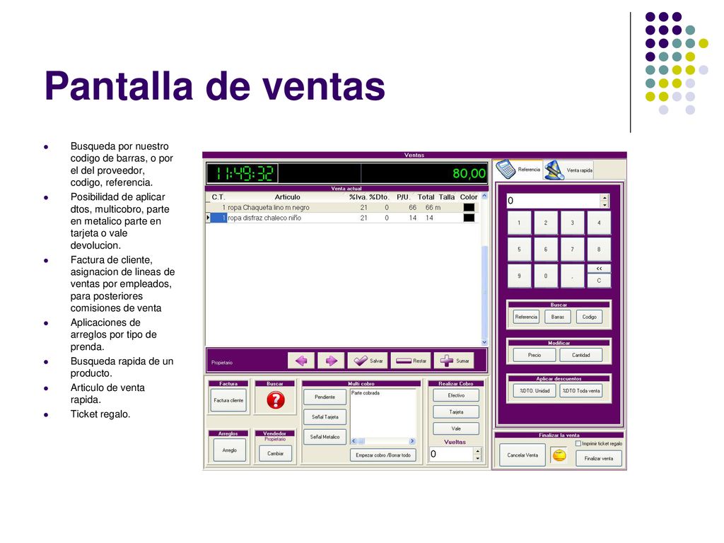Pantalla de ventas Busqueda por nuestro codigo de barras, o por el del proveedor, codigo, referencia.