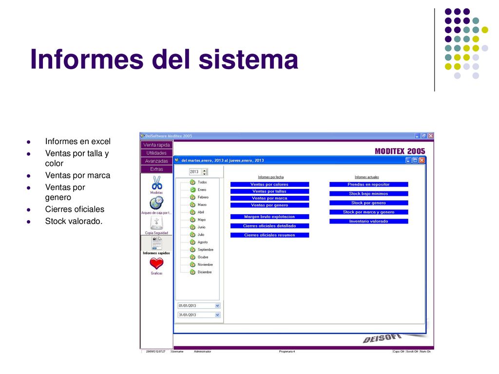 Informes del sistema Informes en excel Ventas por talla y color