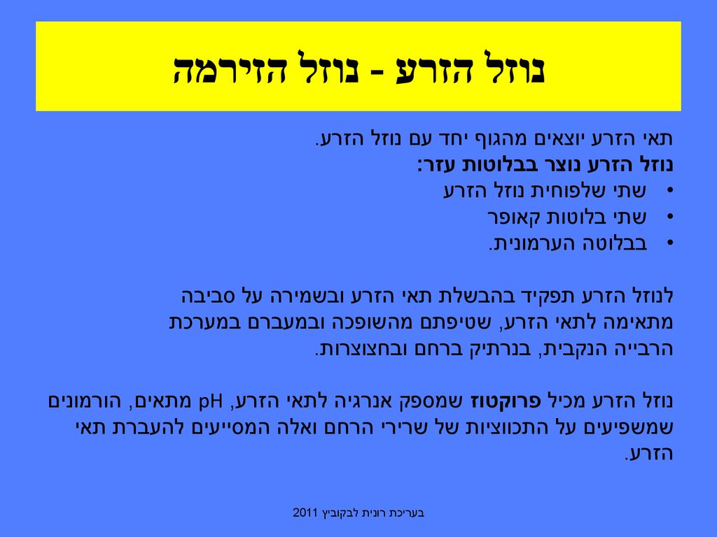 נוזל הזרע - נוזל הזירמה תאי הזרע יוצאים מהגוף יחד עם נוזל הזרע.