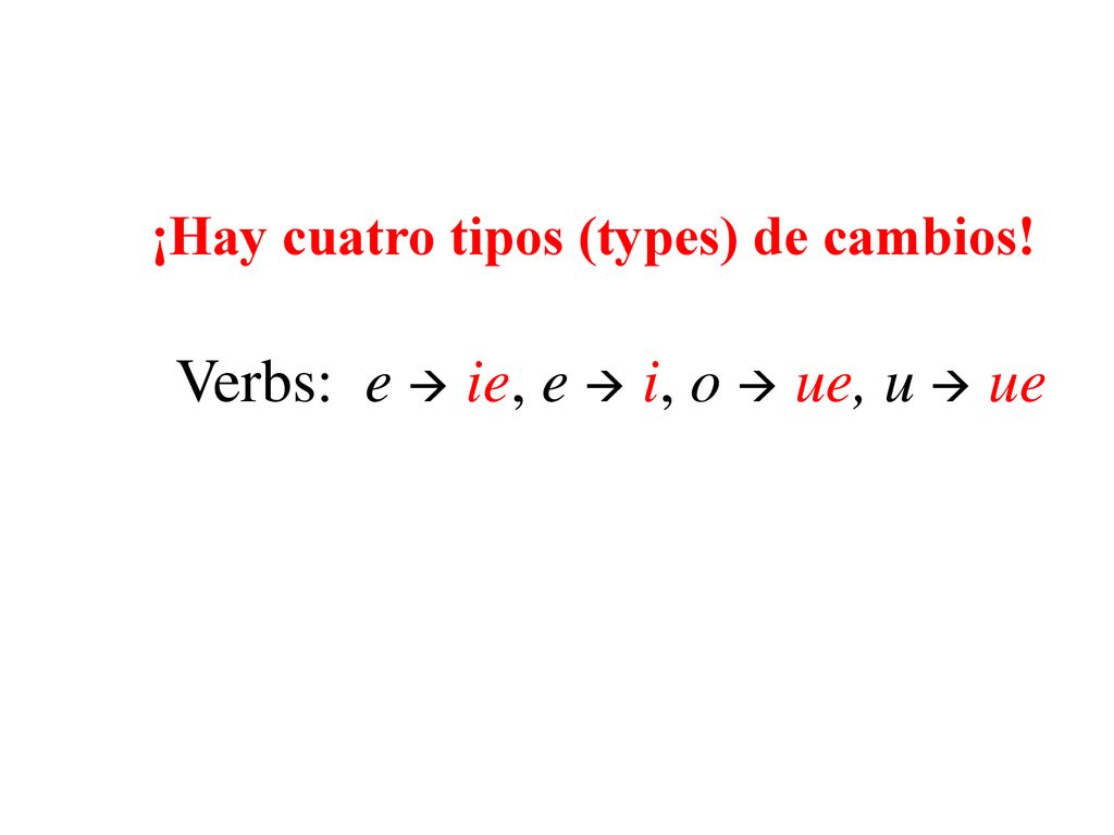 Verbs: e  ie, e  i, o  ue, u  ue