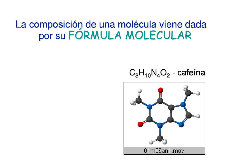 La composición de una molécula viene dada por su FÓRMULA MOLECULAR