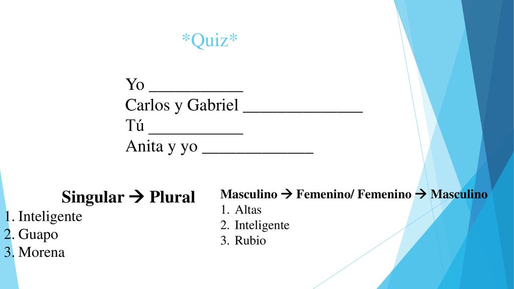 *Quiz* Yo ___________ Carlos y Gabriel ______________ Tú ___________