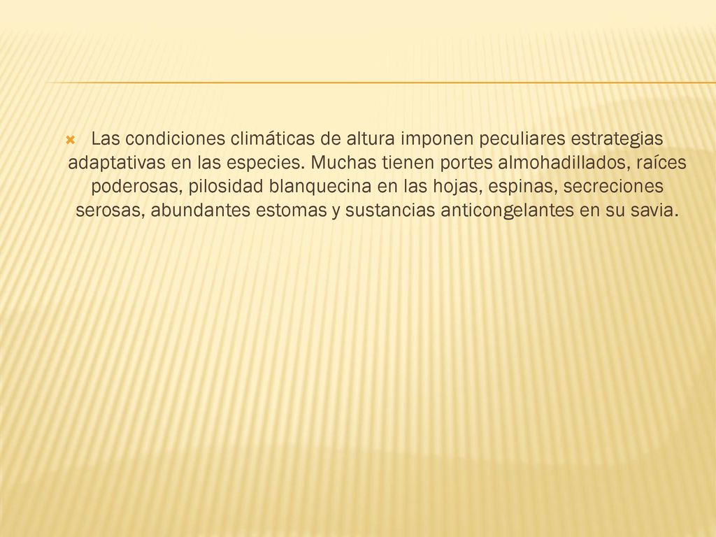 Las condiciones climáticas de altura imponen peculiares estrategias adaptativas en las especies.