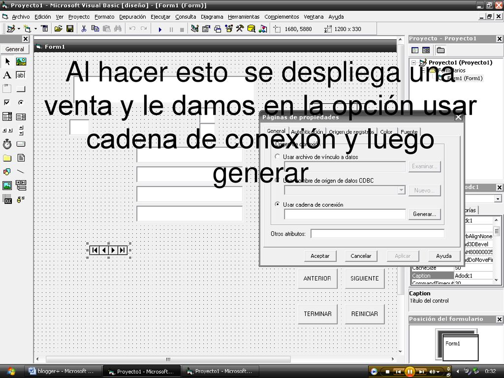 Al hacer esto se despliega una venta y le damos en la opción usar cadena de conexión y luego generar