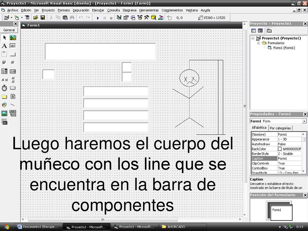 Luego haremos el cuerpo del muñeco con los line que se encuentra en la barra de componentes
