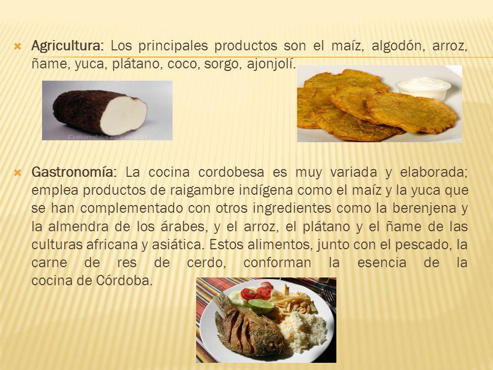 Agricultura: Los principales productos son el maíz, algodón, arroz, ñame, yuca, plátano, coco, sorgo, ajonjolí.