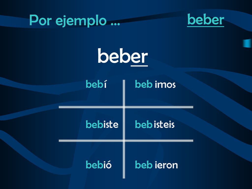 Por ejemplo … beber beber beb í beb imos iste isteis ió ieron