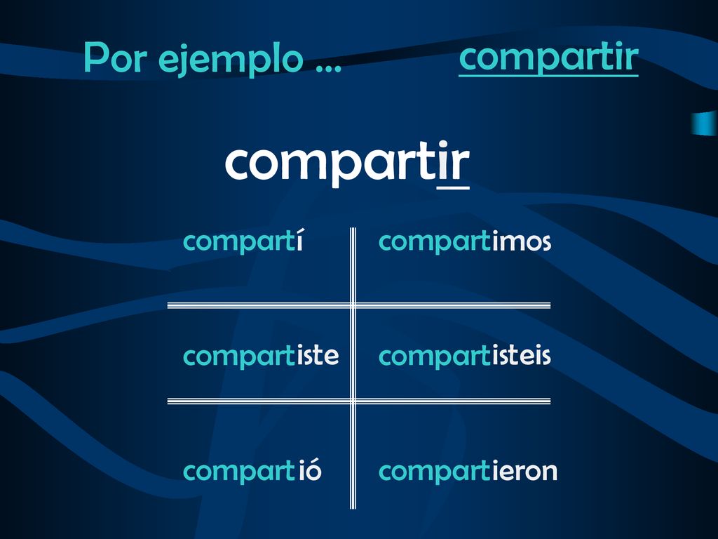 compartir compartir Por ejemplo … compart í compart imos iste isteis