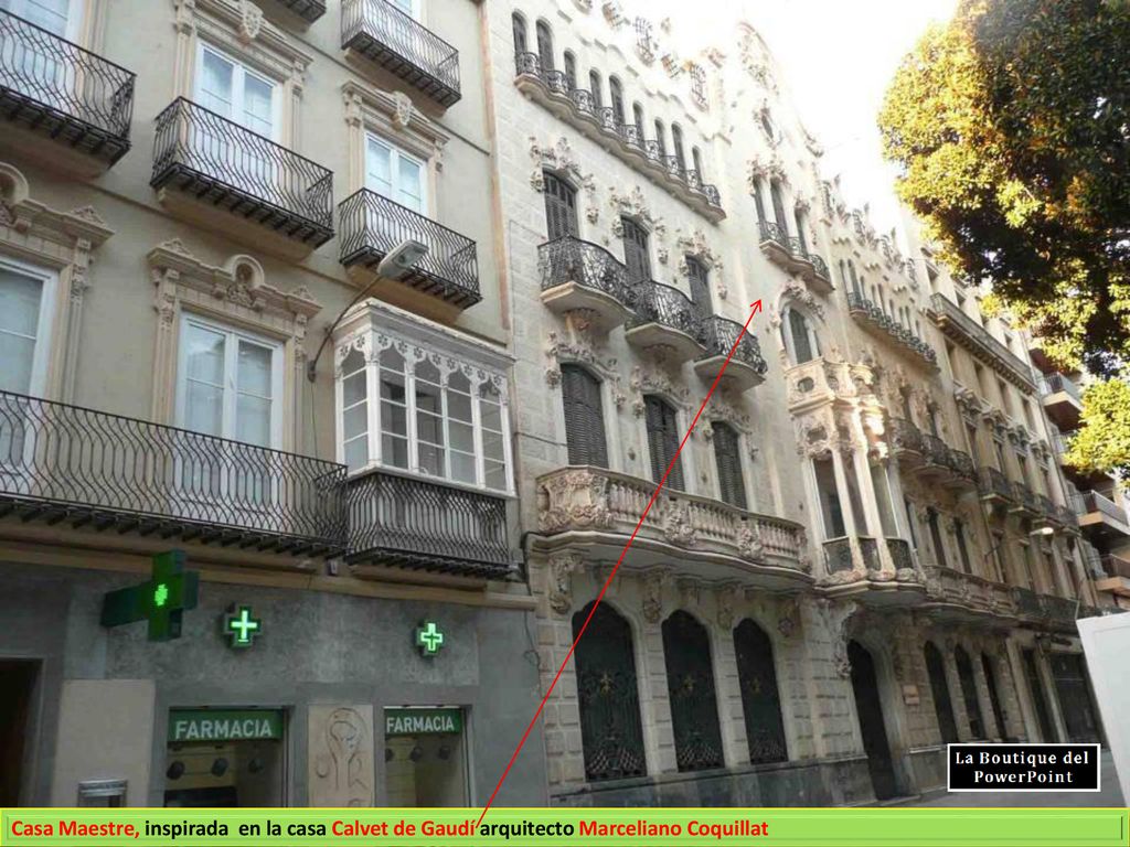 Casa Maestre, inspirada en la casa Calvet de Gaudí arquitecto Marceliano Coquillat