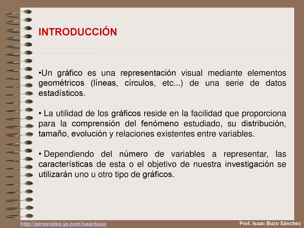 INTRODUCCIÓN Un gráfico es una representación visual mediante elementos geométricos (líneas, círculos, etc...) de una serie de datos estadísticos.