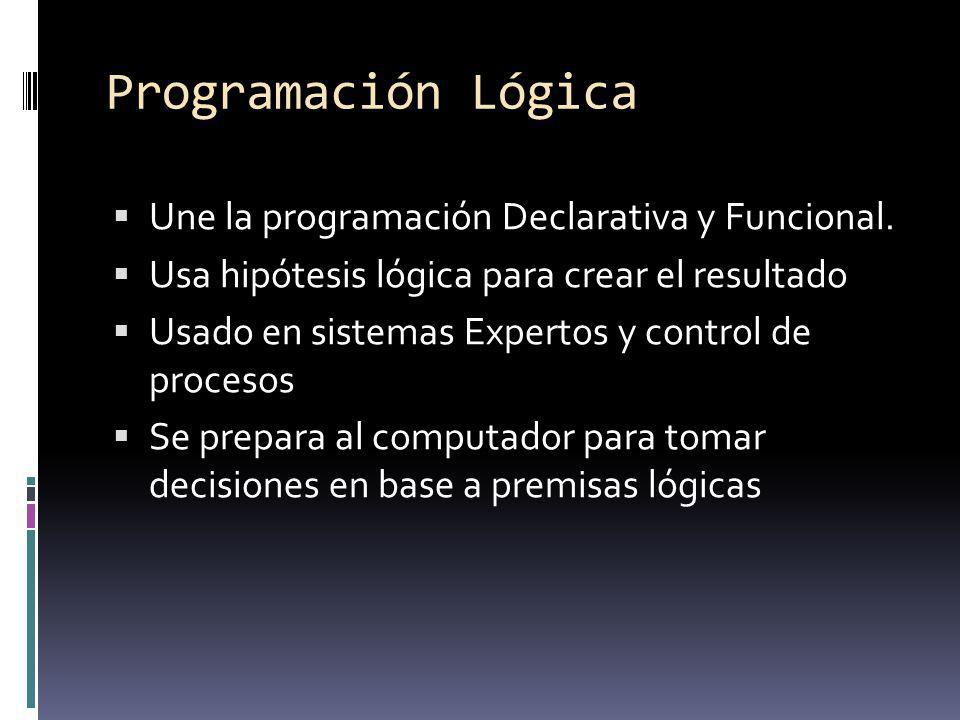 Programación Lógica Une la programación Declarativa y Funcional.
