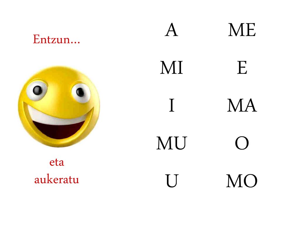 A ME Entzun… MI E I MA MU O eta aukeratu U MO