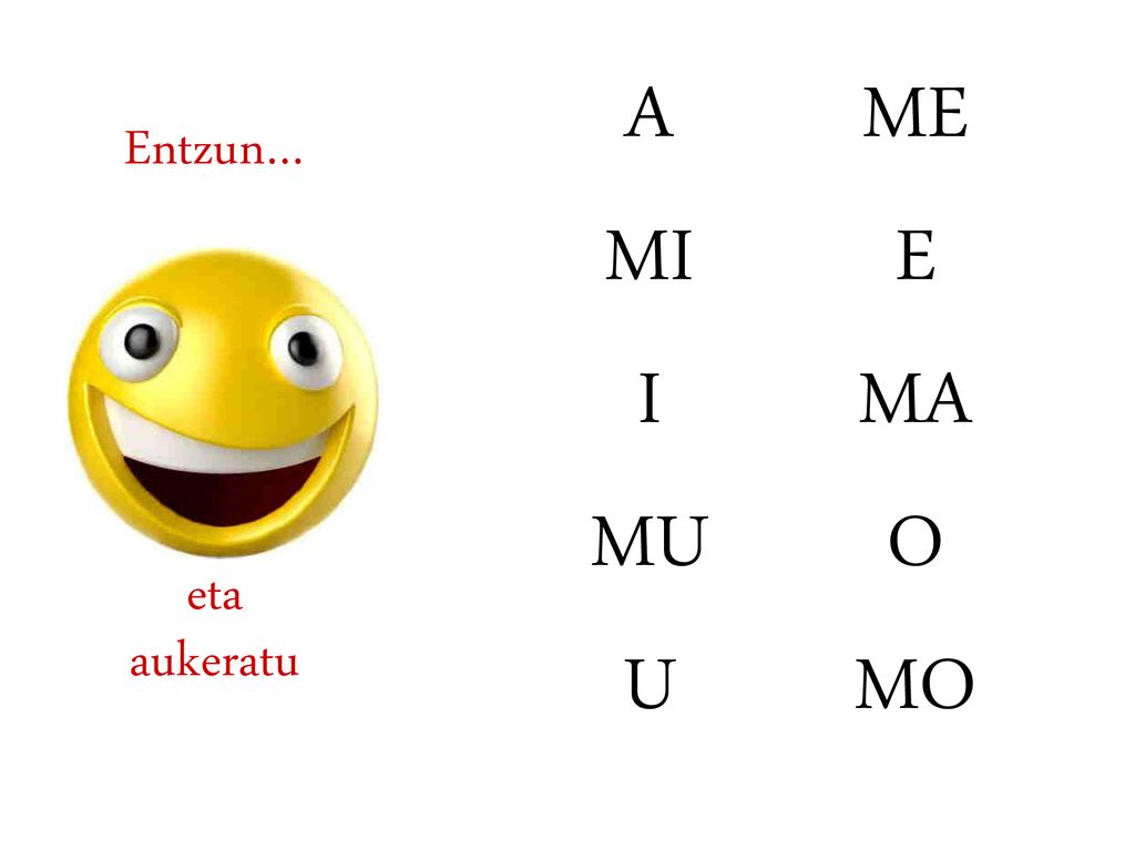 A ME Entzun… MI E I MA MU O eta aukeratu U MO