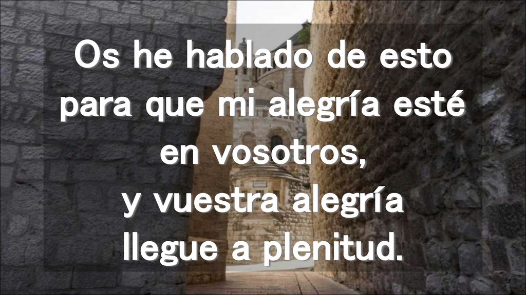 Os he hablado de esto para que mi alegría esté en vosotros, y vuestra alegría llegue a plenitud.