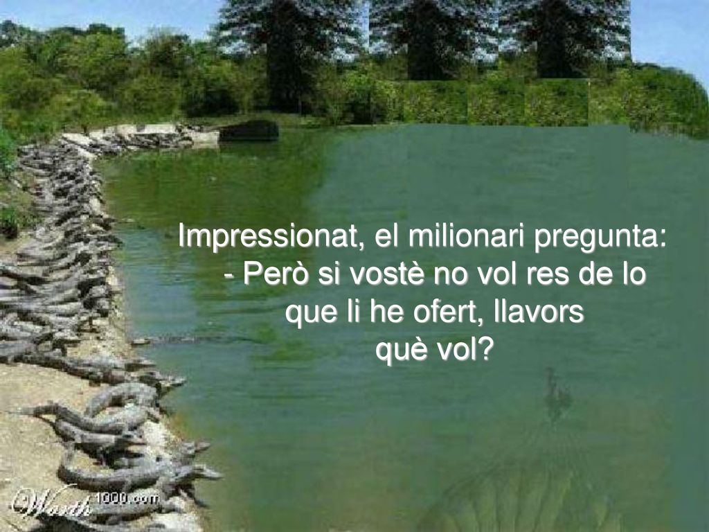 Impressionat, el milionari pregunta: - Però si vostè no vol res de lo que li he ofert, llavors què vol