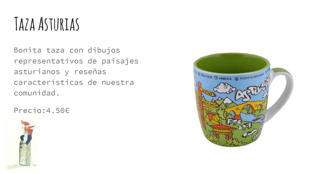 Taza Asturias Bonita taza con dibujos representativos de paisajes asturianos y reseñas características de nuestra comunidad.