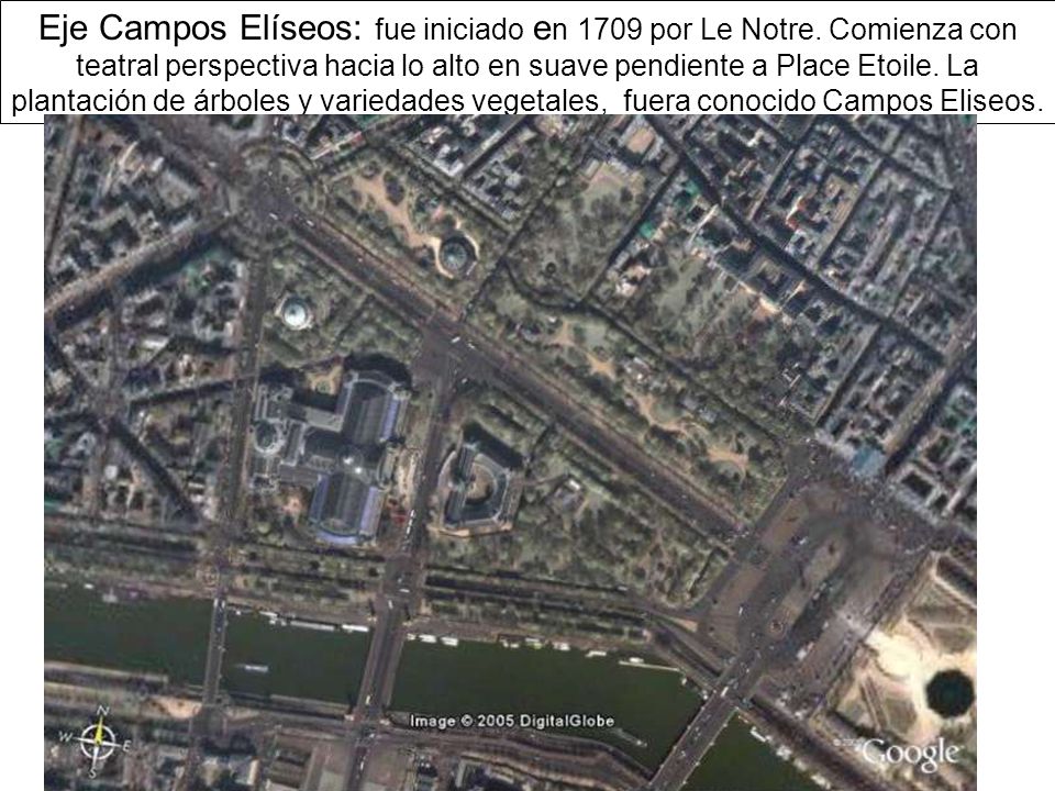 Eje Campos Elíseos: fue iniciado en 1709 por Le Notre