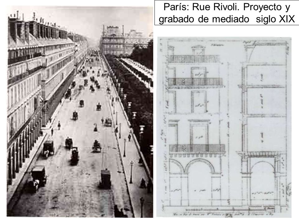 París: Rue Rivoli. Proyecto y grabado de mediado siglo XIX
