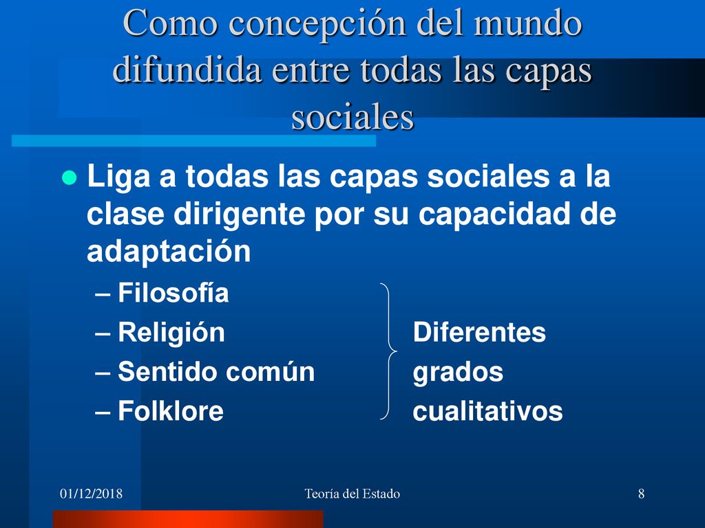 Como concepción del mundo difundida entre todas las capas sociales