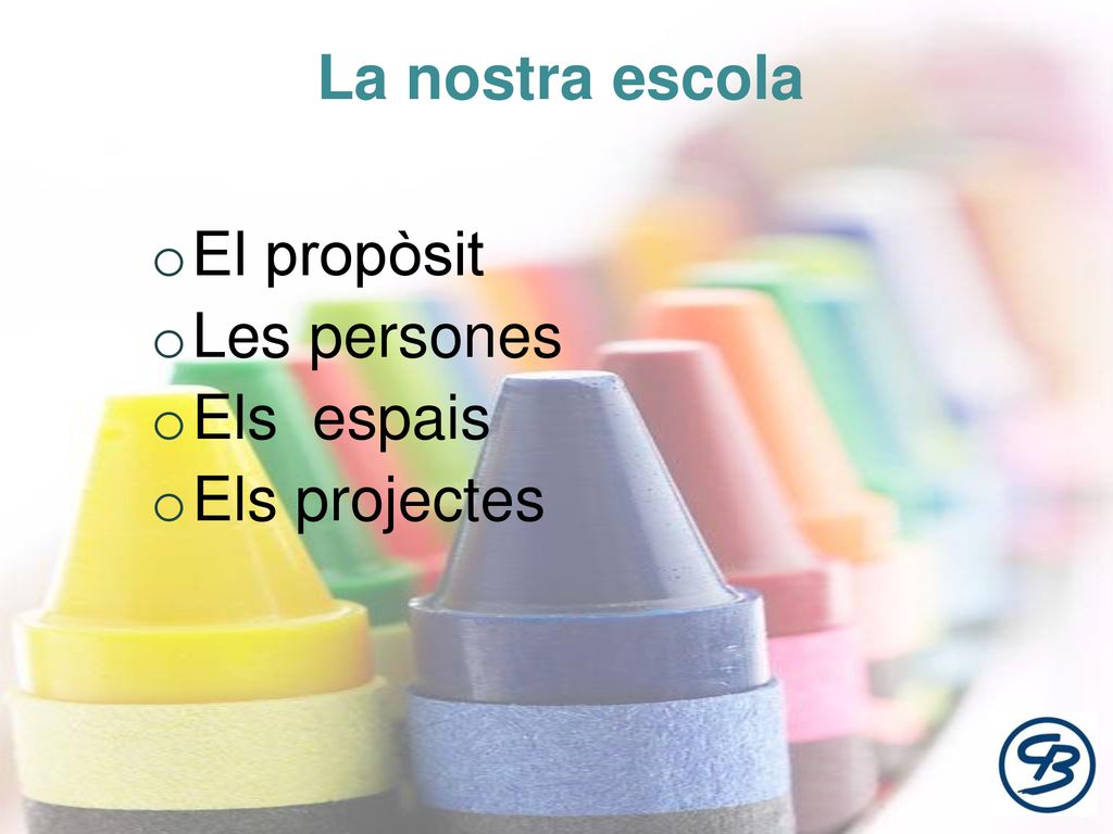 La nostra escola El propòsit Les persones Els espais Els projectes