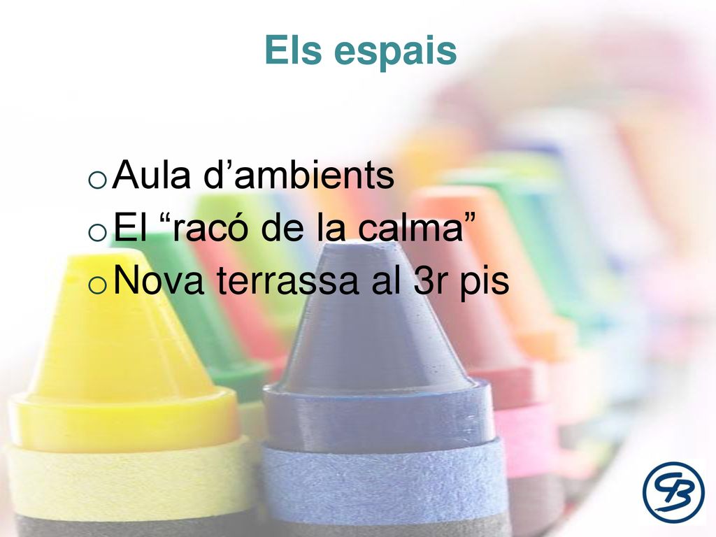 Els espais Aula d’ambients El racó de la calma Nova terrassa al 3r pis