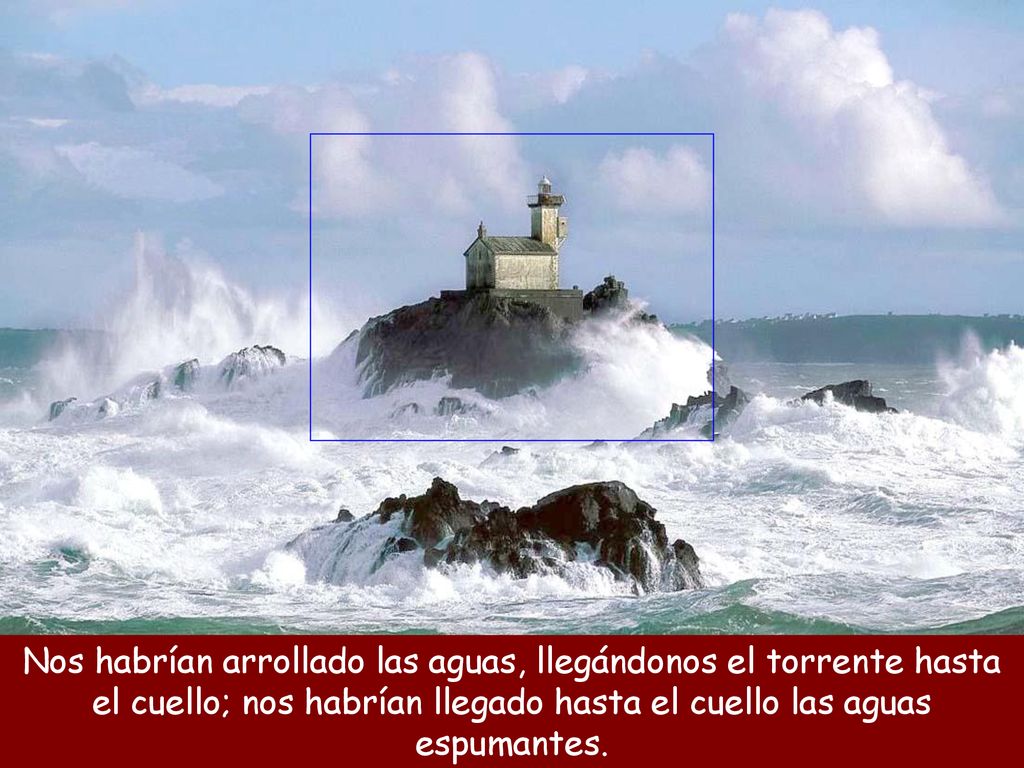Nos habrían arrollado las aguas, llegándonos el torrente hasta el cuello; nos habrían llegado hasta el cuello las aguas espumantes.