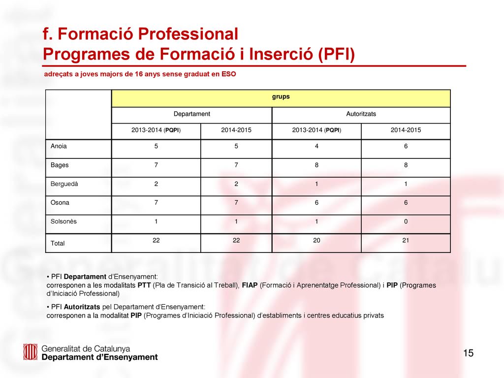 f. Formació Professional Programes de Formació i Inserció (PFI)