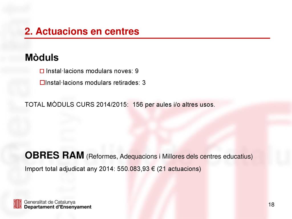 OBRES RAM (Reformes, Adequacions i Millores dels centres educatius)