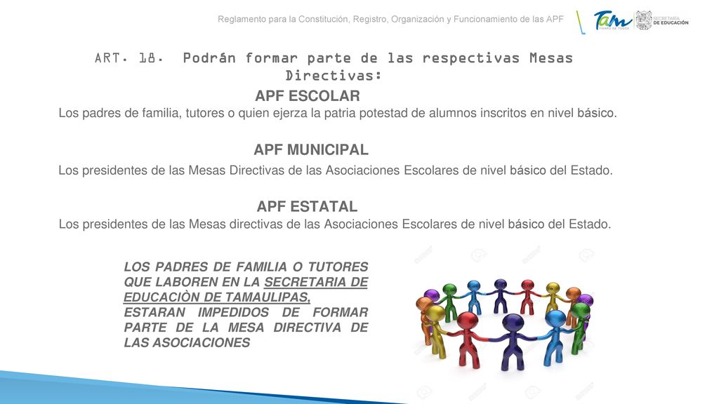ART. 18. Podrán formar parte de las respectivas Mesas Directivas: