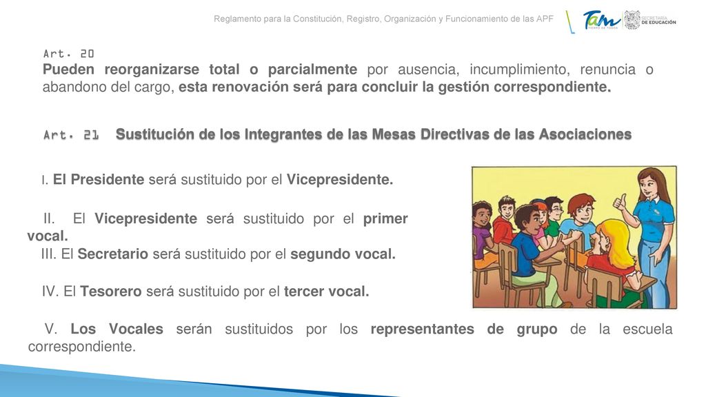 II. El Vicepresidente será sustituido por el primer vocal.