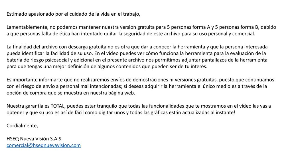 Estimado apasionado por el cuidado de la vida en el trabajo,