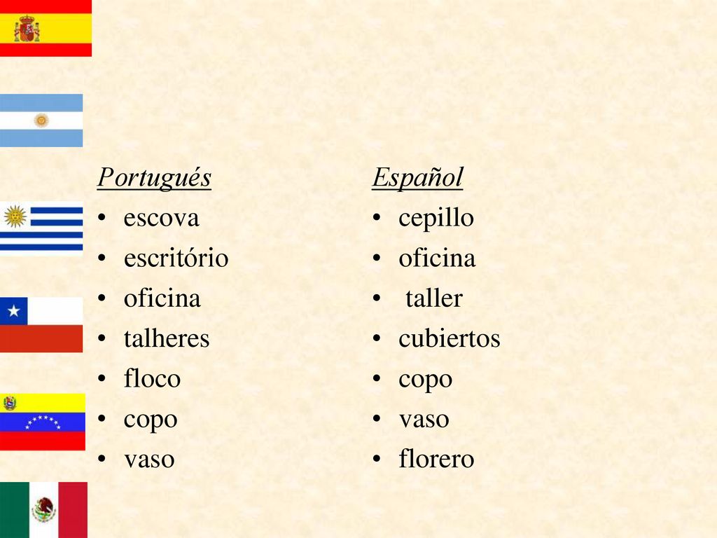 Portugués escova. escritório. oficina. talheres. floco. copo. vaso. Español. cepillo. oficina.