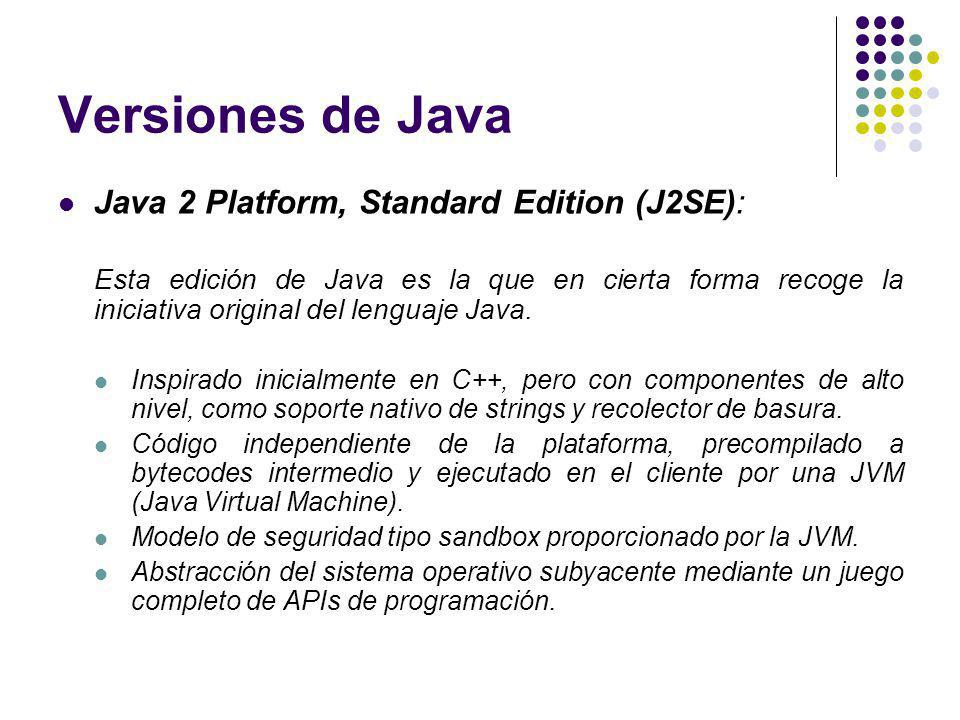 Versiones de Java Java 2 Platform, Standard Edition (J2SE):