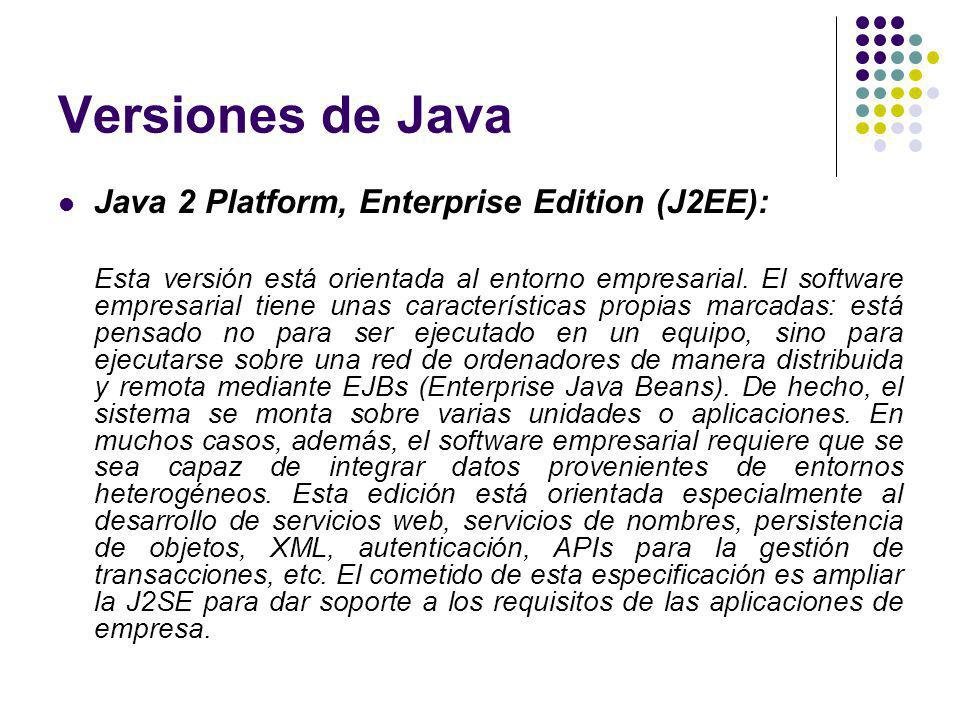 Versiones de Java Java 2 Platform, Enterprise Edition (J2EE):