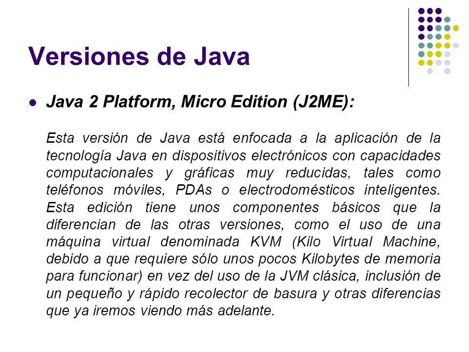 Versiones de Java Java 2 Platform, Micro Edition (J2ME):