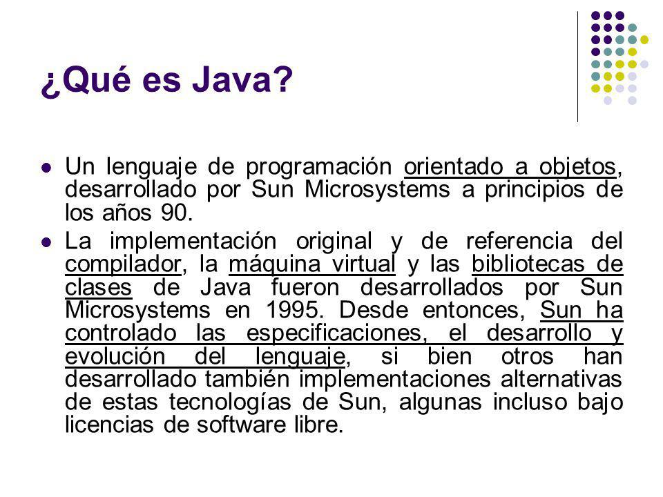 ¿Qué es Java Un lenguaje de programación orientado a objetos, desarrollado por Sun Microsystems a principios de los años 90.