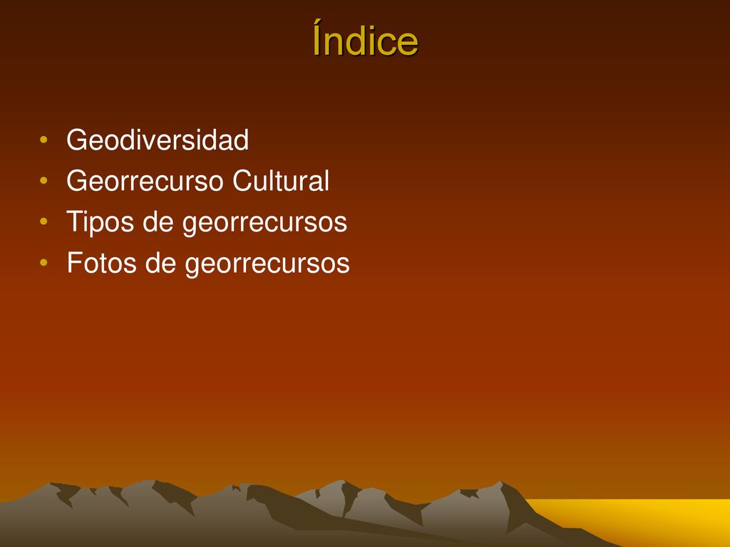 Índice Geodiversidad Georrecurso Cultural Tipos de georrecursos