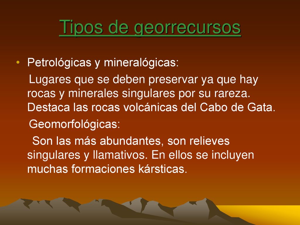 Tipos de georrecursos Petrológicas y mineralógicas: