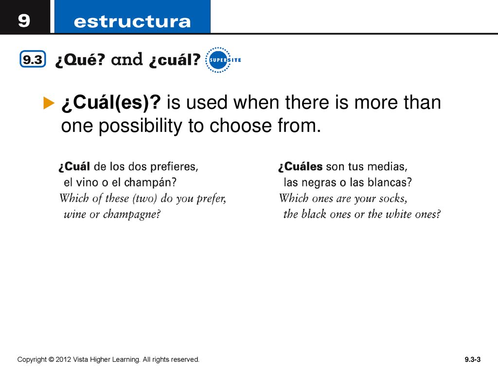 ¿Cuál(es) is used when there is more than one possibility to choose from.