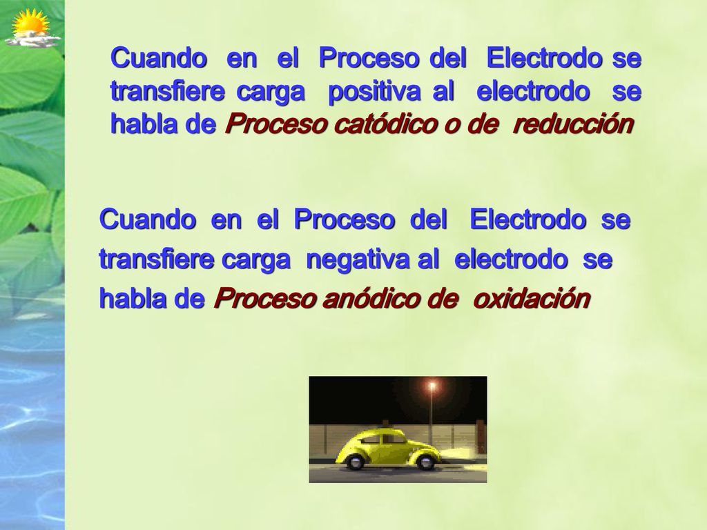 Cuando en el Proceso del Electrodo se transfiere carga positiva al electrodo se habla de Proceso catódico o de reducción