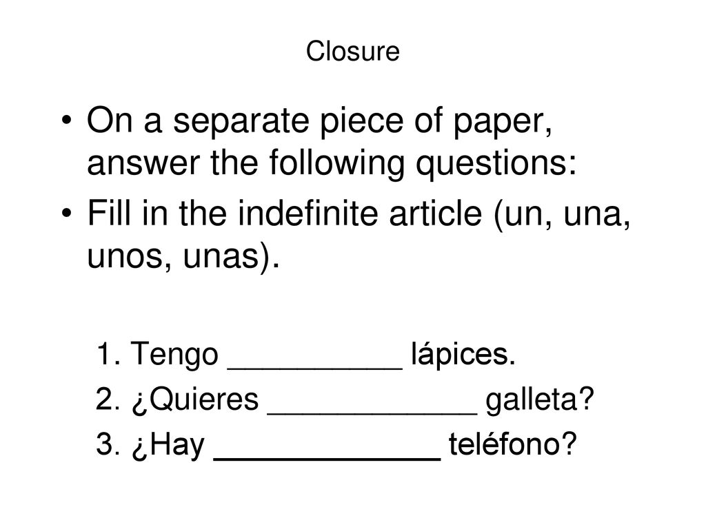 On a separate piece of paper, answer the following questions: