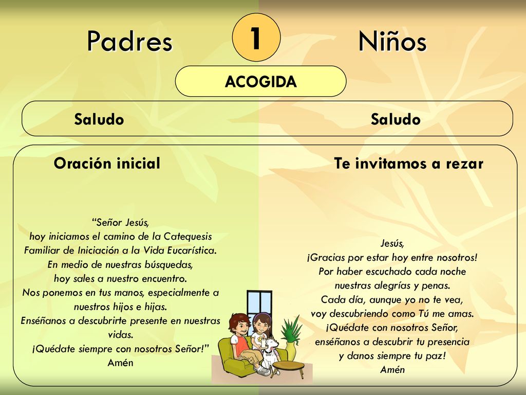 1 Padres Niños ACOGIDA Saludo Oración inicial Te invitamos a rezar