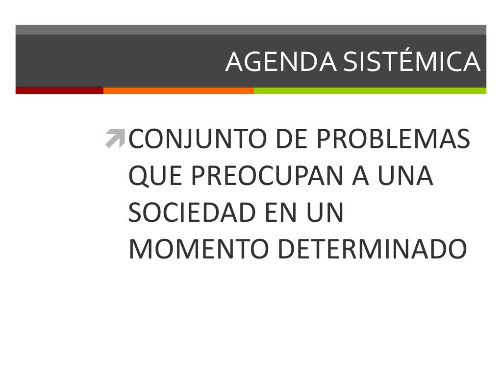 AGENDA SISTÉMICA CONJUNTO DE PROBLEMAS QUE PREOCUPAN A UNA SOCIEDAD EN UN MOMENTO DETERMINADO
