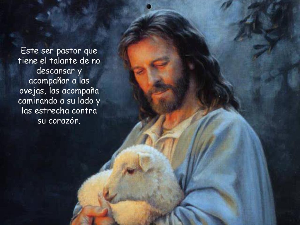 Este ser pastor que tiene el talante de no descansar y acompañar a las ovejas, las acompaña caminando a su lado y las estrecha contra su corazón.