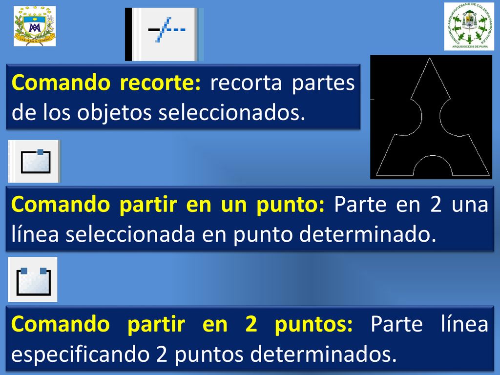 Comando recorte: recorta partes de los objetos seleccionados.