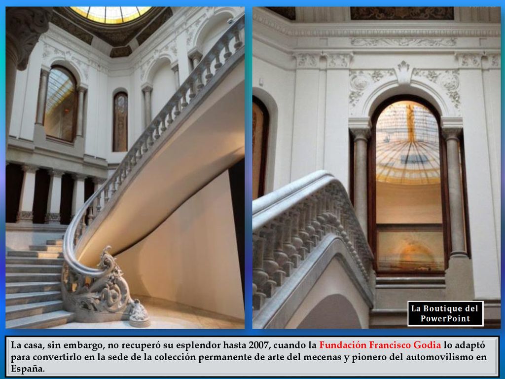 La casa, sin embargo, no recuperó su esplendor hasta 2007, cuando la Fundación Francisco Godia lo adaptó para convertirlo en la sede de la colección permanente de arte del mecenas y pionero del automovilismo en España.