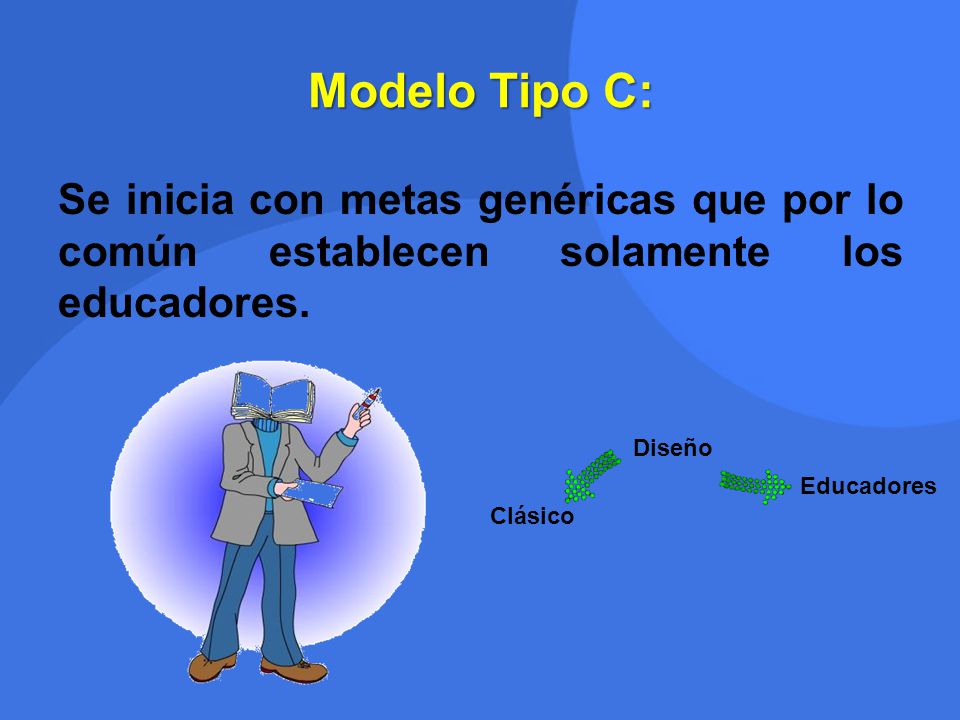 Modelo Tipo C: Se inicia con metas genéricas que por lo común establecen solamente los educadores. Diseño.