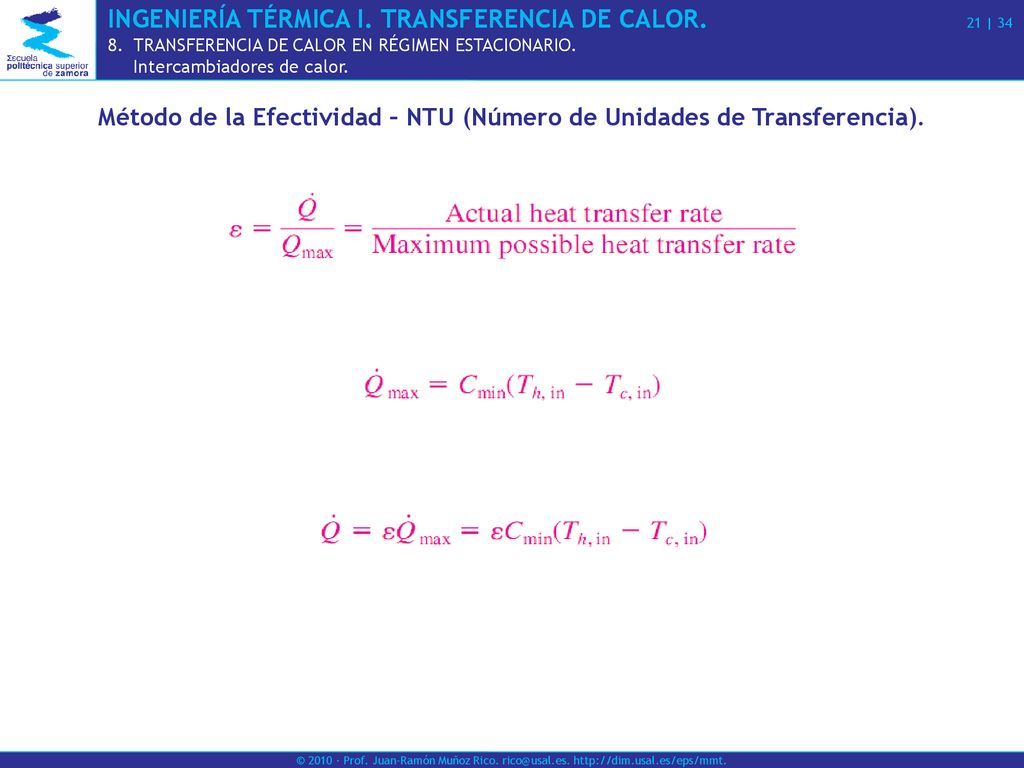 Método de la Efectividad – NTU (Número de Unidades de Transferencia).
